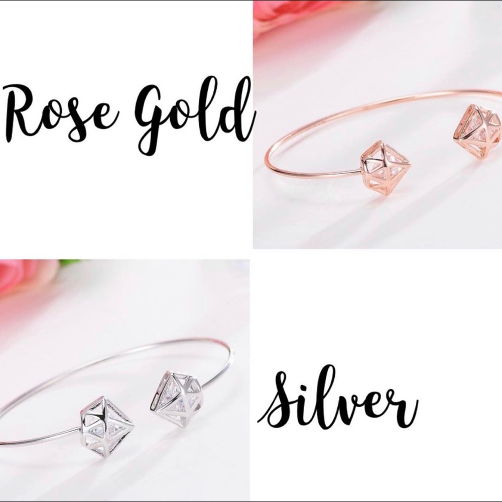 Set of 2 Geometric Rose Gold and Silver Bangle Set